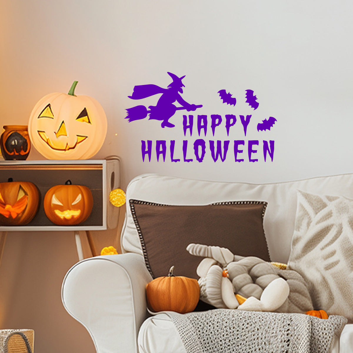 Vinyl Wall Decal - Happy Halloween Witch 16" x 27" - Halloween Decoration, Seasonal Decor - Teens, Adults, Indoor, Outdoor, Wall, Door, Window, Living Room, Office