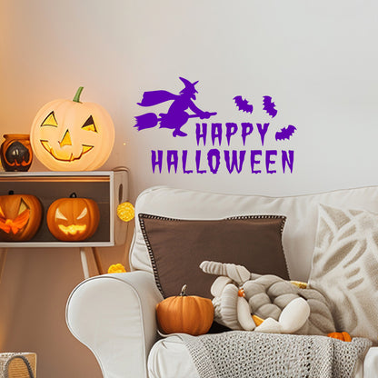 Vinyl Wall Decal - Happy Halloween Witch 16" x 27" - Halloween Decoration, Seasonal Decor - Teens, Adults, Indoor, Outdoor, Wall, Door, Window, Living Room, Office