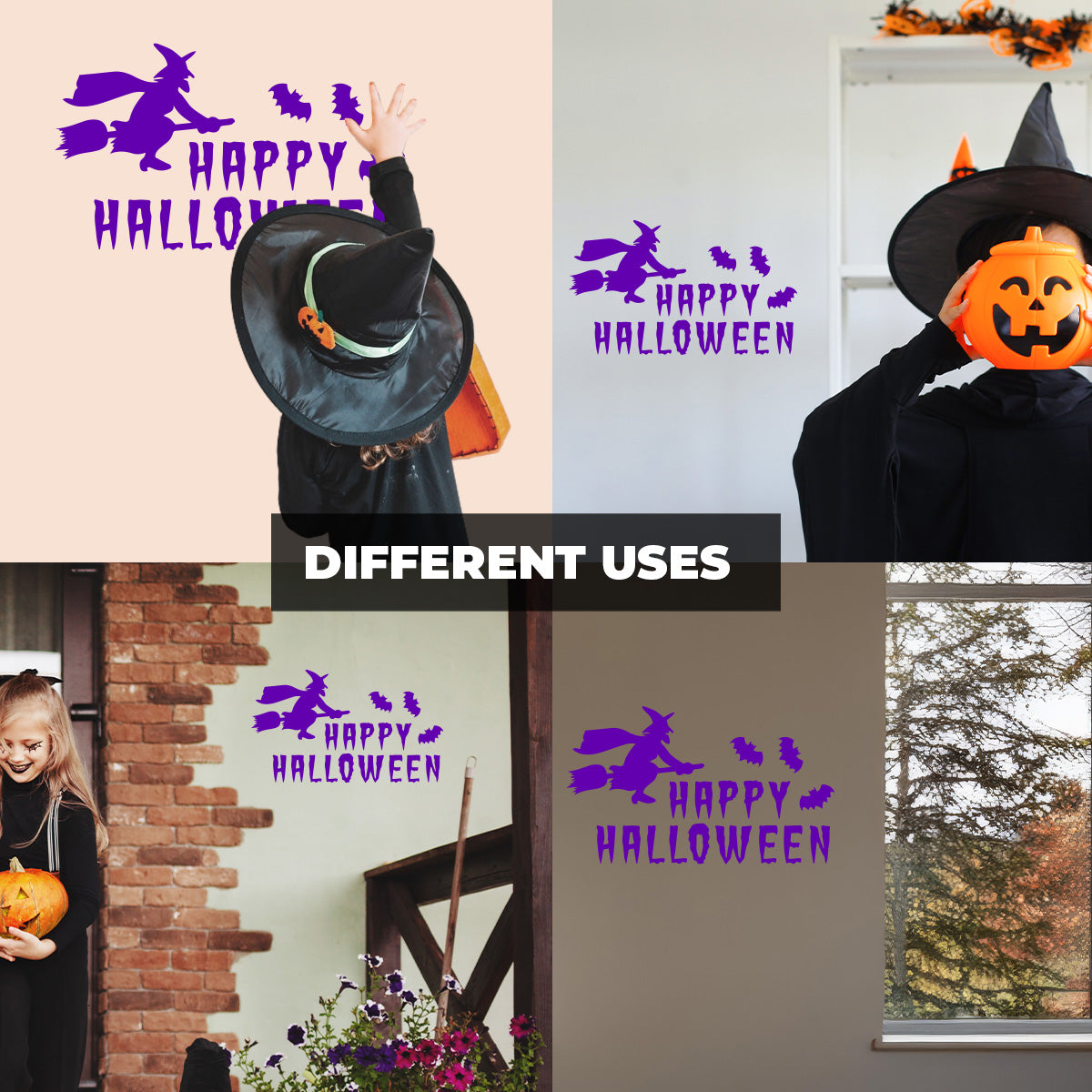 Vinyl Wall Decal - Happy Halloween Witch 16" x 27" - Halloween Decoration, Seasonal Decor - Teens, Adults, Indoor, Outdoor, Wall, Door, Window, Living Room, Office