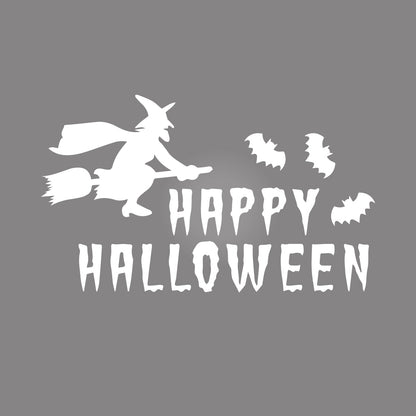 Vinyl Wall Decal - Happy Halloween Witch 16" x 27" - Halloween Decoration, Seasonal Decor - Teens, Adults, Indoor, Outdoor, Wall, Door, Window, Living Room, Office