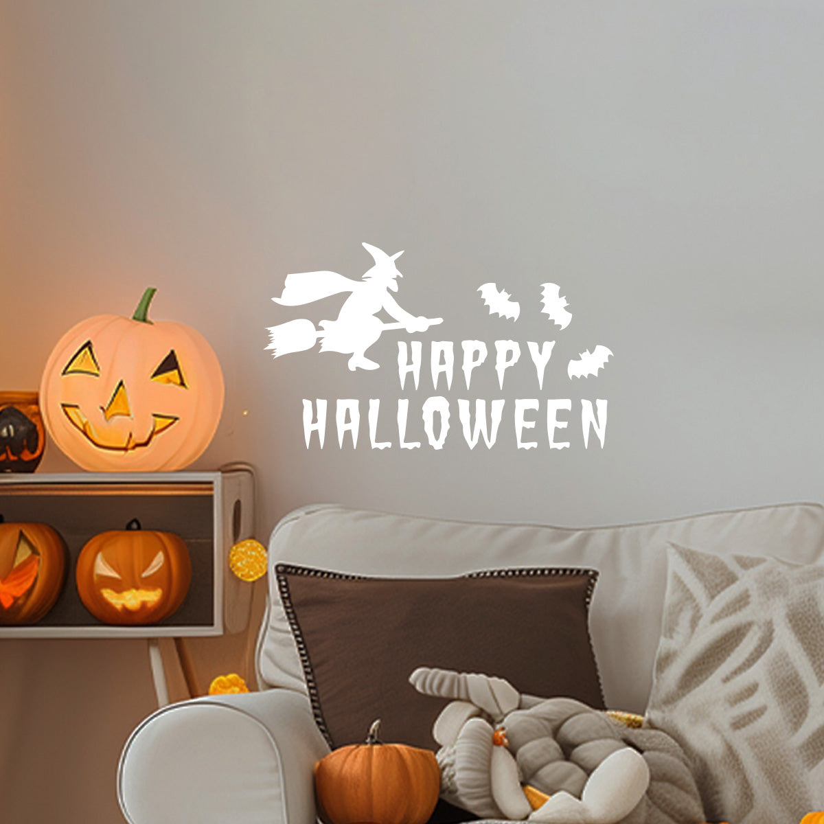 Vinyl Wall Decal - Happy Halloween Witch 16" x 27" - Halloween Decoration, Seasonal Decor - Teens, Adults, Indoor, Outdoor, Wall, Door, Window, Living Room, Office