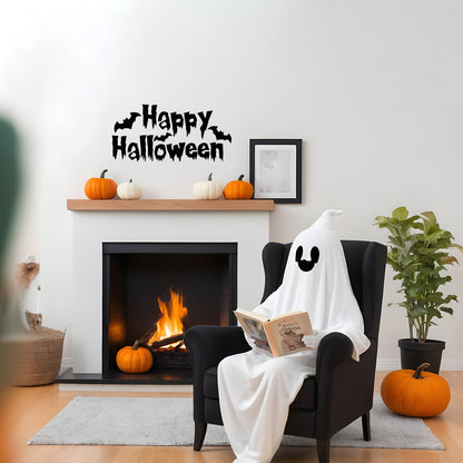 Vinyl Wall Decal - Happy Halloween Bats 16" x 32" - Halloween Decoration, Seasonal Decor - Teens, Adults, Indoor, Outdoor, Wall, Door, Window, Living Room, Office