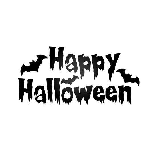 Vinyl Wall Decal - Happy Halloween Bats 16" x 32" - Halloween Decoration, Seasonal Decor - Teens, Adults, Indoor, Outdoor, Wall, Door, Window, Living Room, Office