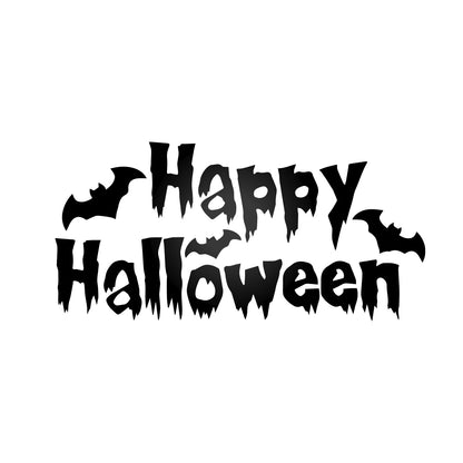 Vinyl Wall Decal - Happy Halloween Bats 16" x 32" - Halloween Decoration, Seasonal Decor - Teens, Adults, Indoor, Outdoor, Wall, Door, Window, Living Room, Office