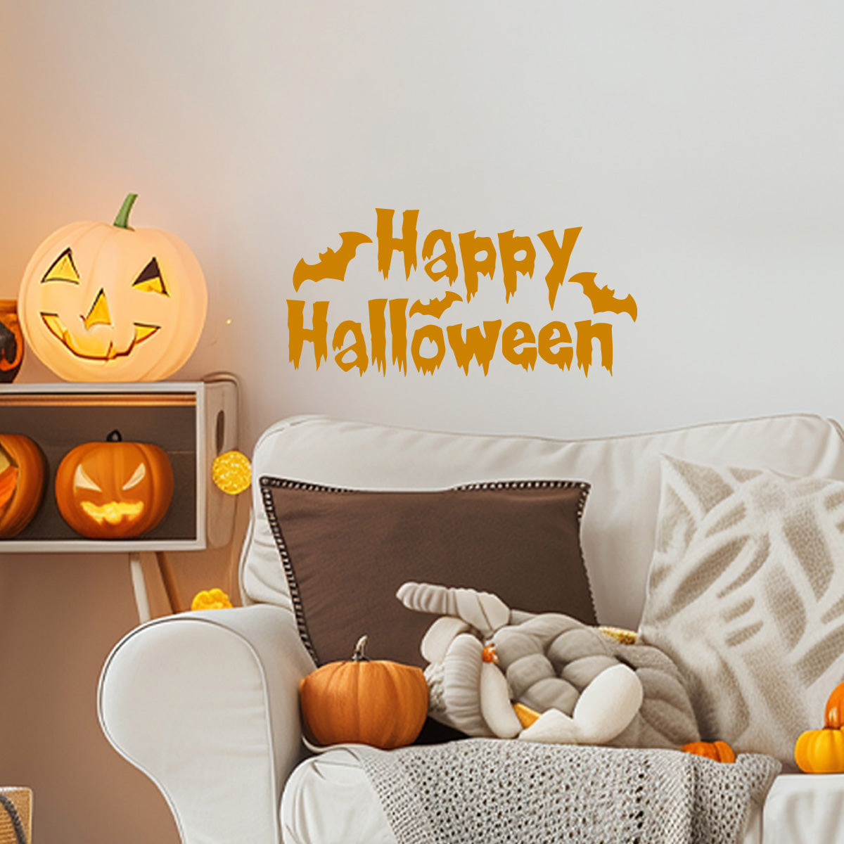 Vinyl Wall Decal - Happy Halloween Bats 16" x 32" - Halloween Decoration, Seasonal Decor - Teens, Adults, Indoor, Outdoor, Wall, Door, Window, Living Room, Office