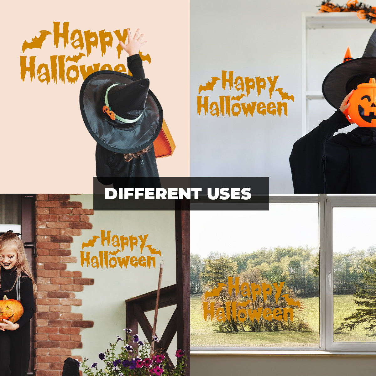 Vinyl Wall Decal - Happy Halloween Bats 16" x 32" - Halloween Decoration, Seasonal Decor - Teens, Adults, Indoor, Outdoor, Wall, Door, Window, Living Room, Office