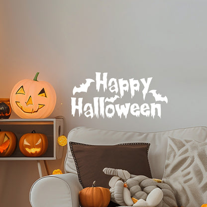 Vinyl Wall Decal - Happy Halloween Bats 16" x 32" - Halloween Decoration, Seasonal Decor - Teens, Adults, Indoor, Outdoor, Wall, Door, Window, Living Room, Office