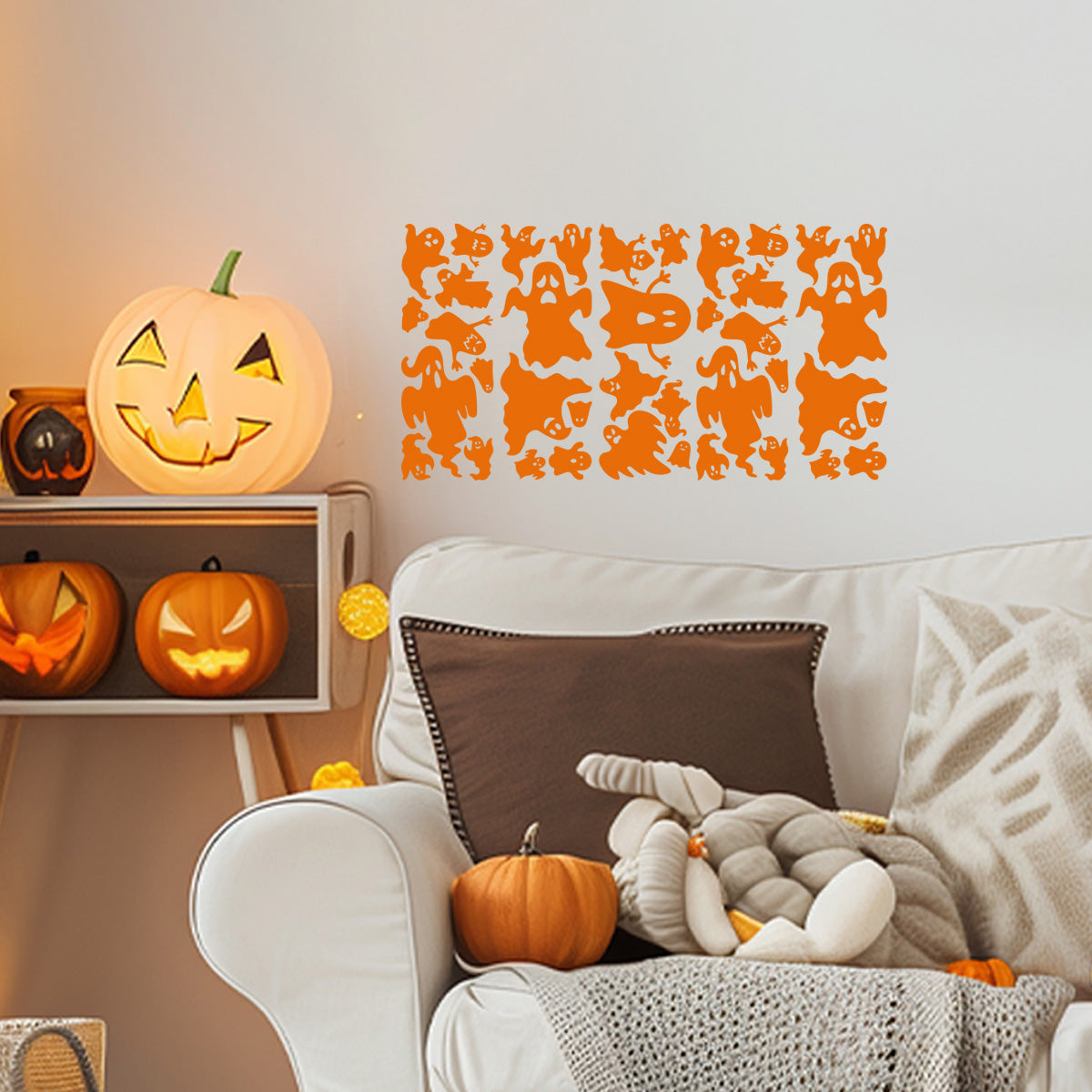 Vinyl Wall Decal - Halloween Ghost Pattern 16" x 30" - Halloween Decoration, Seasonal Decor - Teens, Adults, Indoor, Outdoor, Wall, Door, Window, Living Room, Office