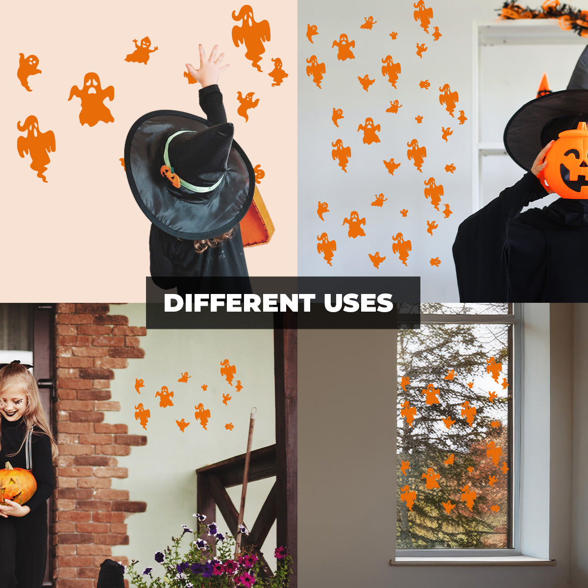 Vinyl Wall Decal - Halloween Ghost Pattern 16" x 30" - Halloween Decoration, Seasonal Decor - Teens, Adults, Indoor, Outdoor, Wall, Door, Window, Living Room, Office