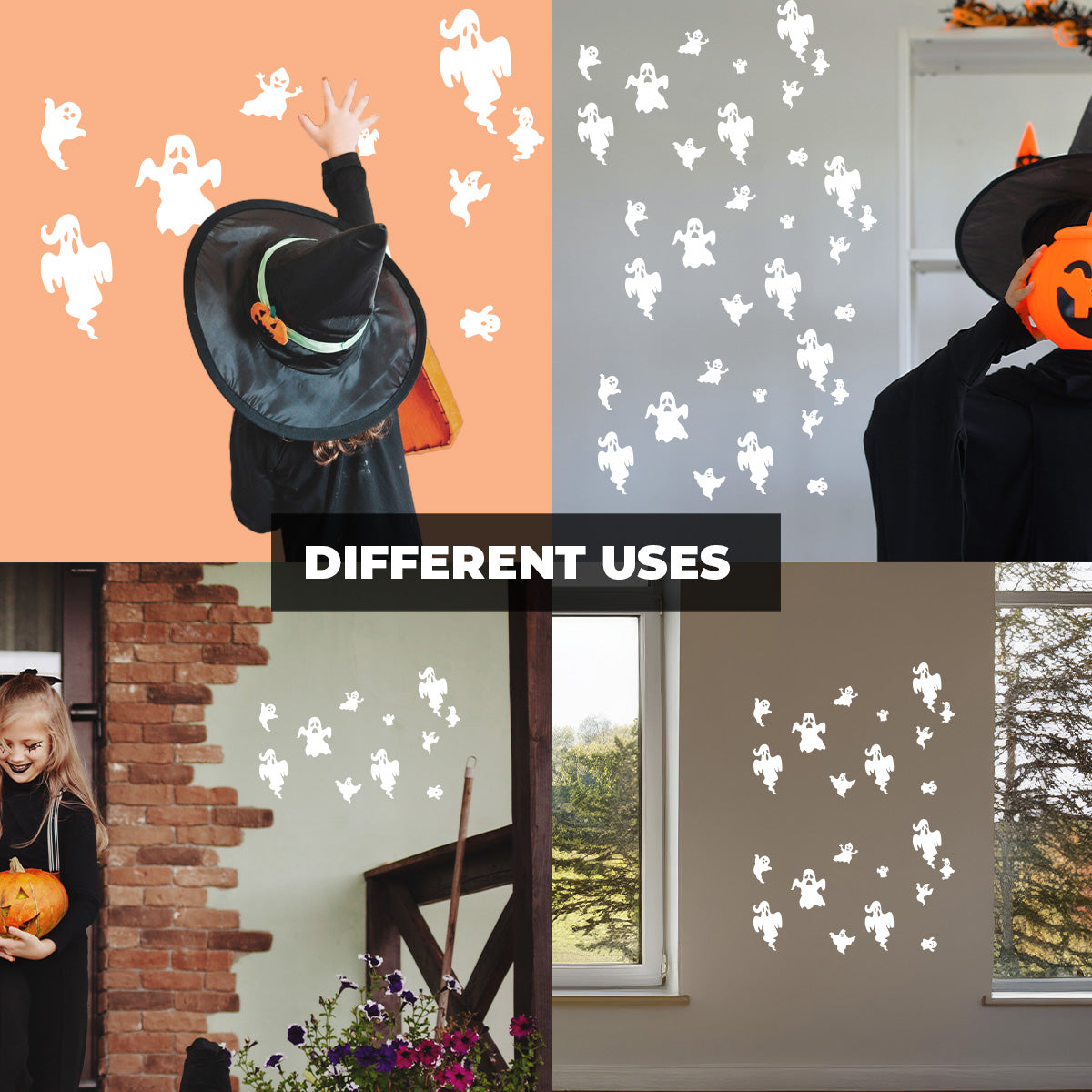 Vinyl Wall Decal - Halloween Ghost Pattern 16" x 30" - Halloween Decoration, Seasonal Decor - Teens, Adults, Indoor, Outdoor, Wall, Door, Window, Living Room, Office