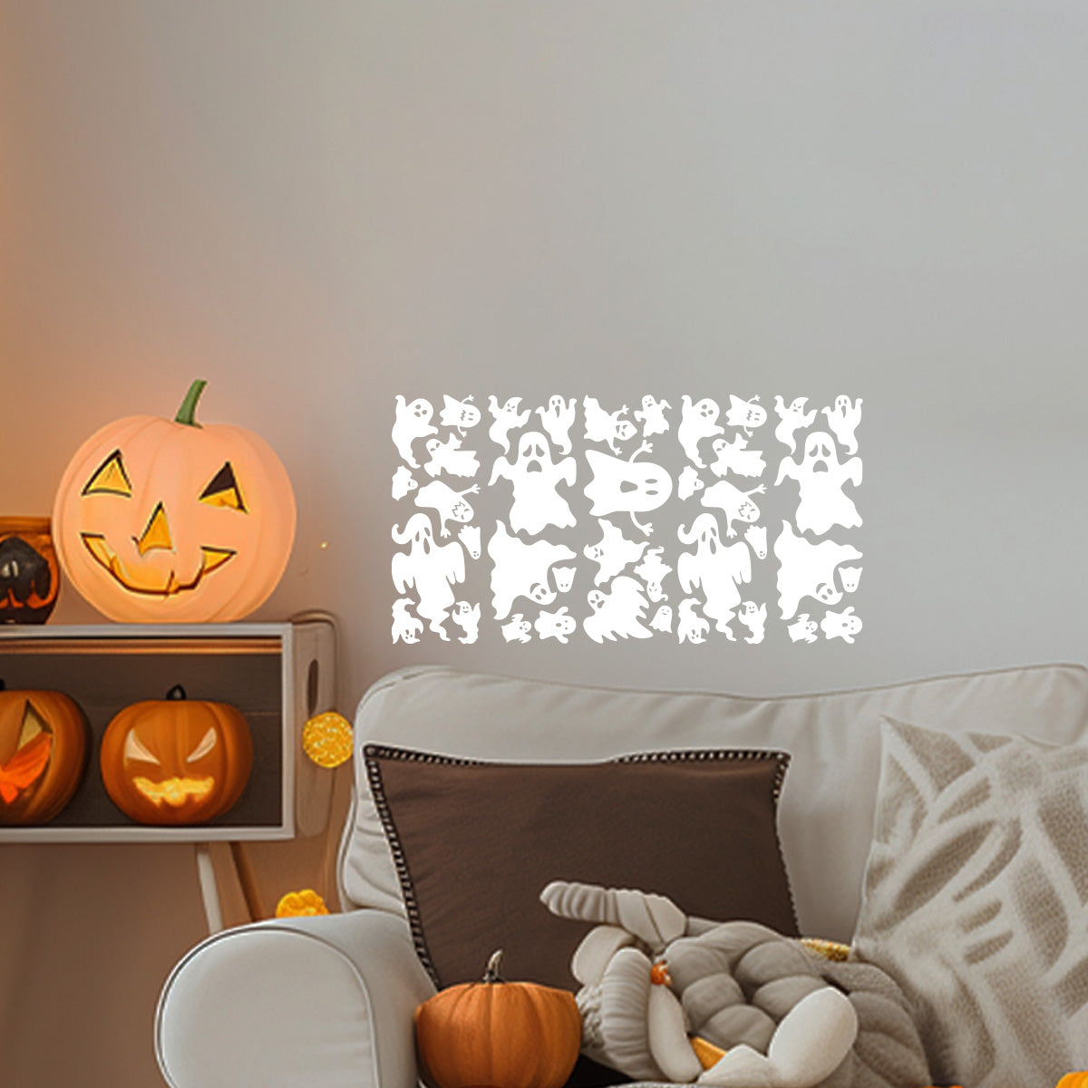 Vinyl Wall Decal - Halloween Ghost Pattern 16" x 30" - Halloween Decoration, Seasonal Decor - Teens, Adults, Indoor, Outdoor, Wall, Door, Window, Living Room, Office