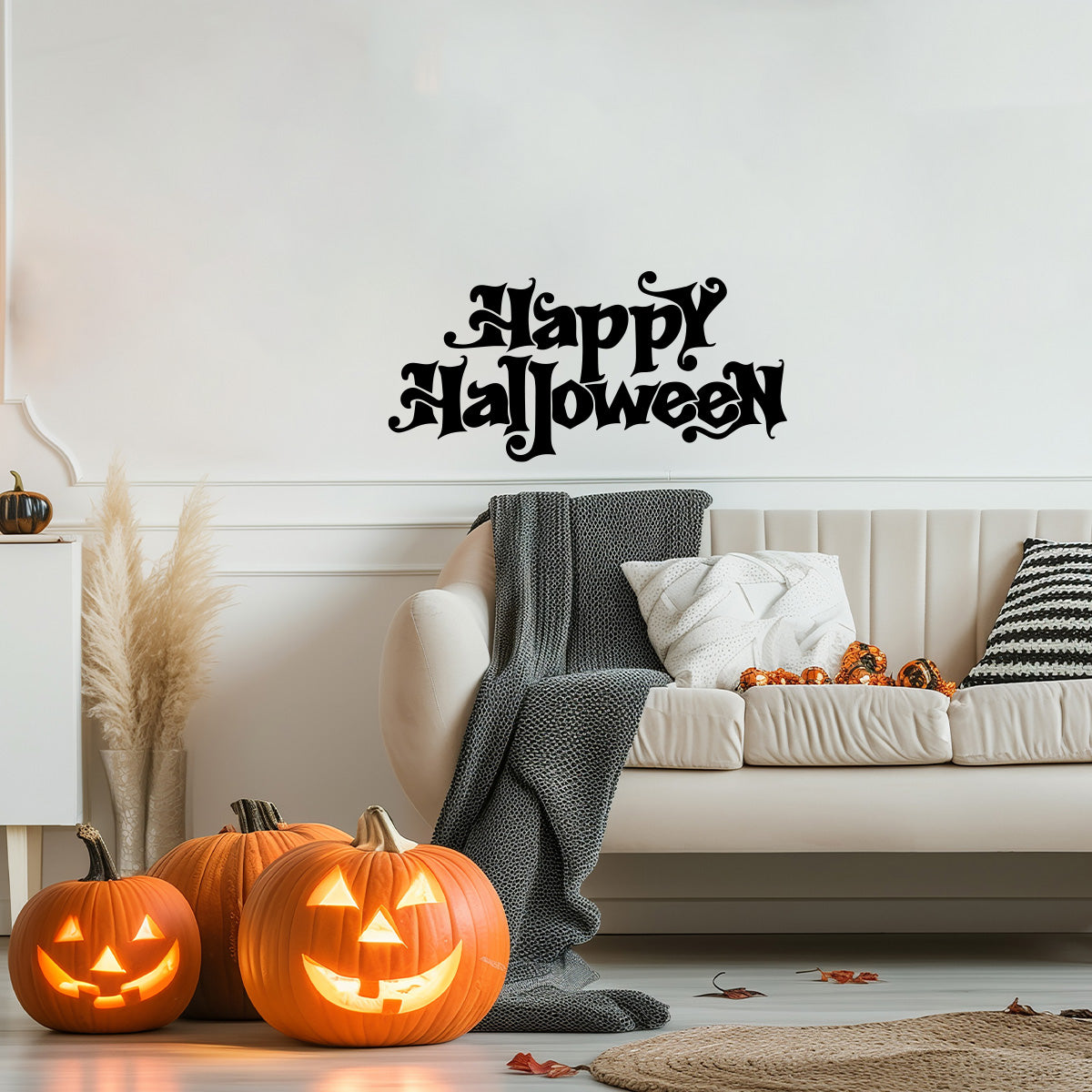 Vinyl Wall Decal - Happy Halloween Calligraphy 16" x 33" - Halloween Decoration, Seasonal Decor - Teens, Adults, Indoor, Outdoor, Wall, Door, Window, Living Room, Office