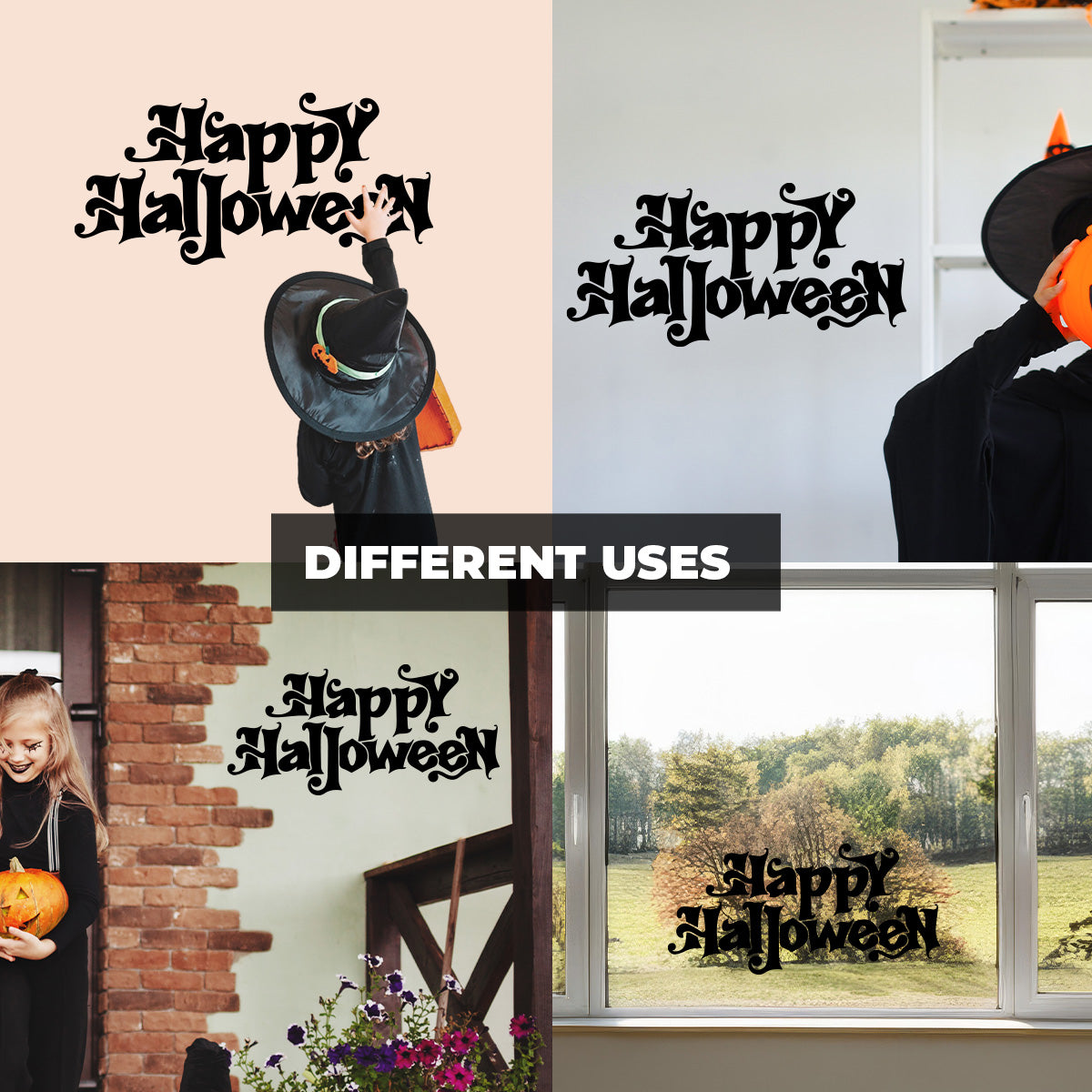 Vinyl Wall Decal - Happy Halloween Calligraphy 16" x 33" - Halloween Decoration, Seasonal Decor - Teens, Adults, Indoor, Outdoor, Wall, Door, Window, Living Room, Office