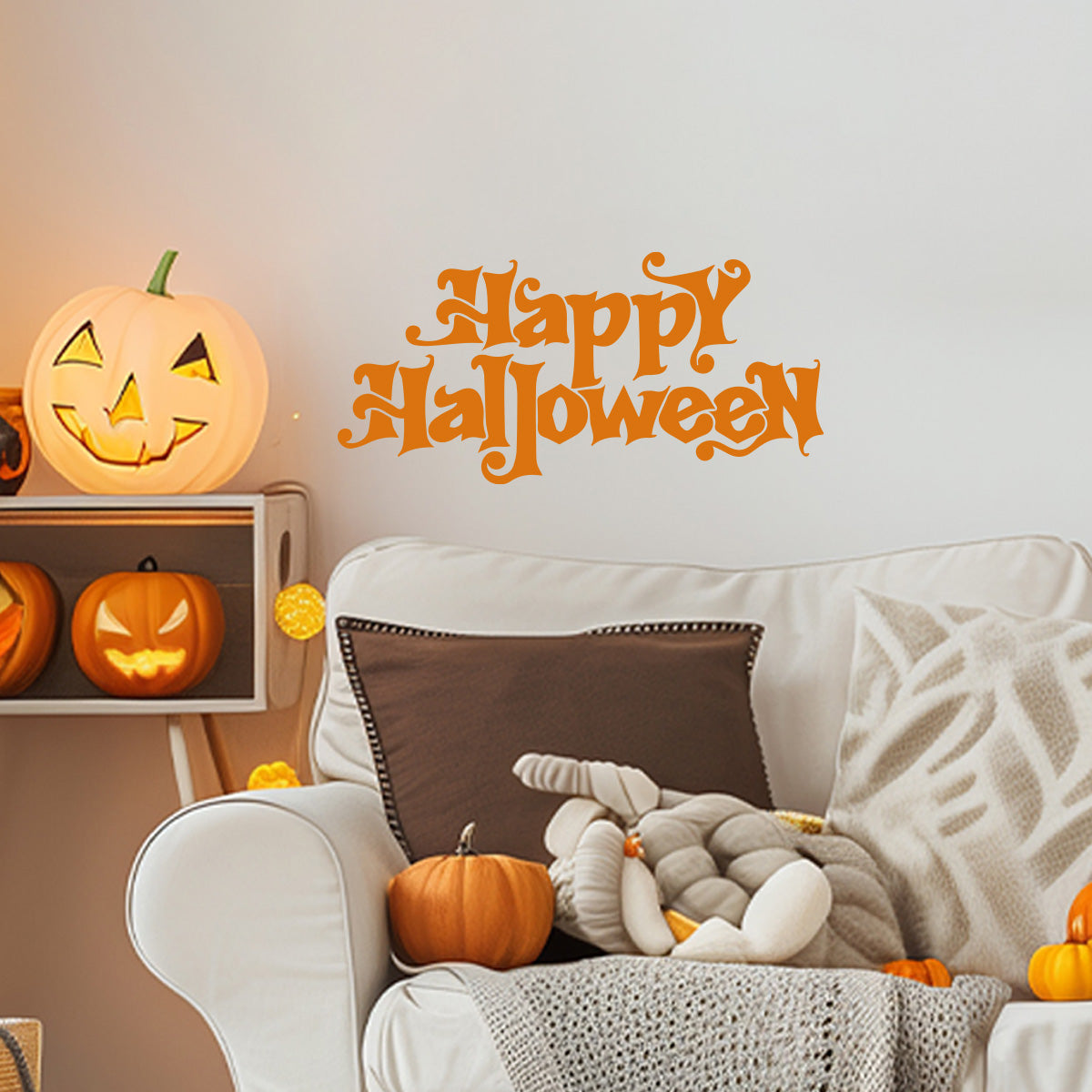 Vinyl Wall Decal - Happy Halloween Calligraphy 16" x 33" - Halloween Decoration, Seasonal Decor - Teens, Adults, Indoor, Outdoor, Wall, Door, Window, Living Room, Office