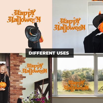 Vinyl Wall Decal - Happy Halloween Calligraphy 16" x 33" - Halloween Decoration, Seasonal Decor - Teens, Adults, Indoor, Outdoor, Wall, Door, Window, Living Room, Office