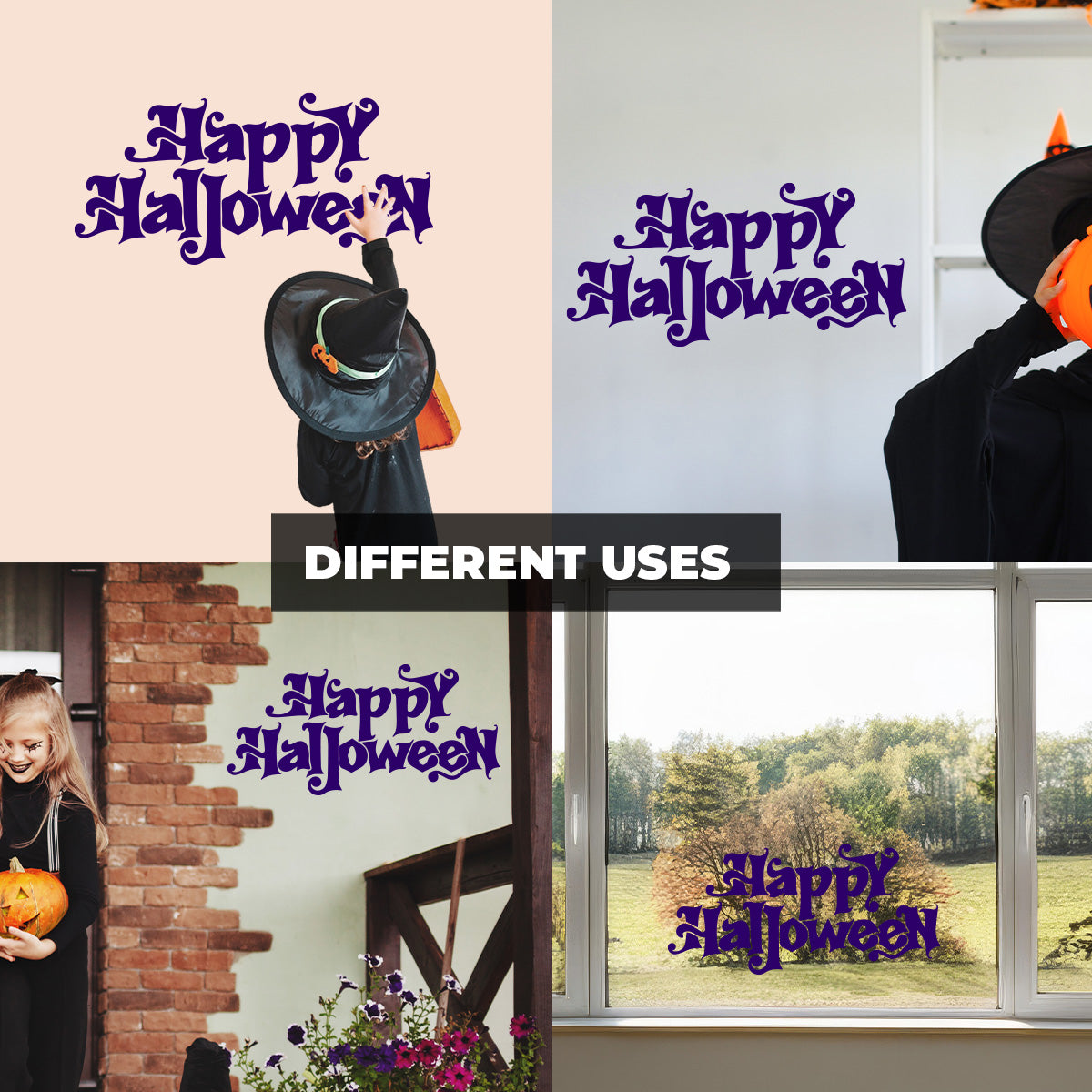 Vinyl Wall Decal - Happy Halloween Calligraphy 16" x 33" - Halloween Decoration, Seasonal Decor - Teens, Adults, Indoor, Outdoor, Wall, Door, Window, Living Room, Office