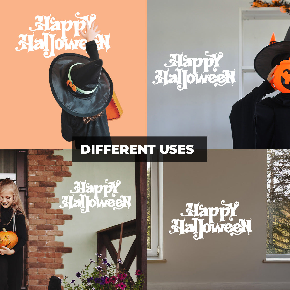 Vinyl Wall Decal - Happy Halloween Calligraphy 16" x 33" - Halloween Decoration, Seasonal Decor - Teens, Adults, Indoor, Outdoor, Wall, Door, Window, Living Room, Office