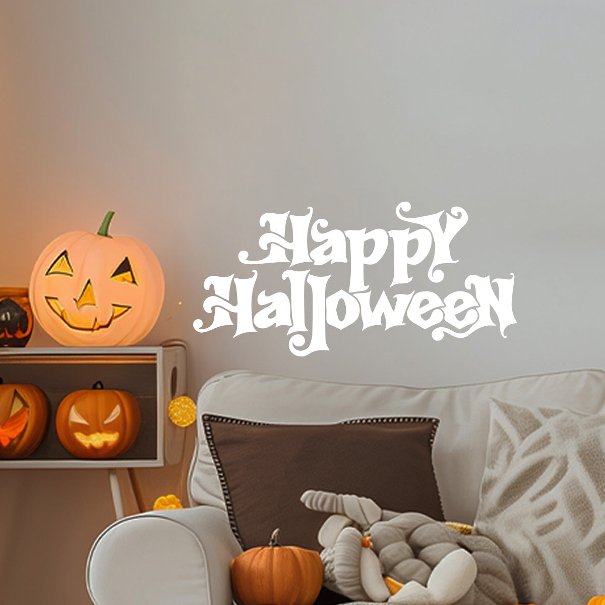 Vinyl Wall Decal - Happy Halloween Calligraphy 16" x 33" - Halloween Decoration, Seasonal Decor - Teens, Adults, Indoor, Outdoor, Wall, Door, Window, Living Room, Office