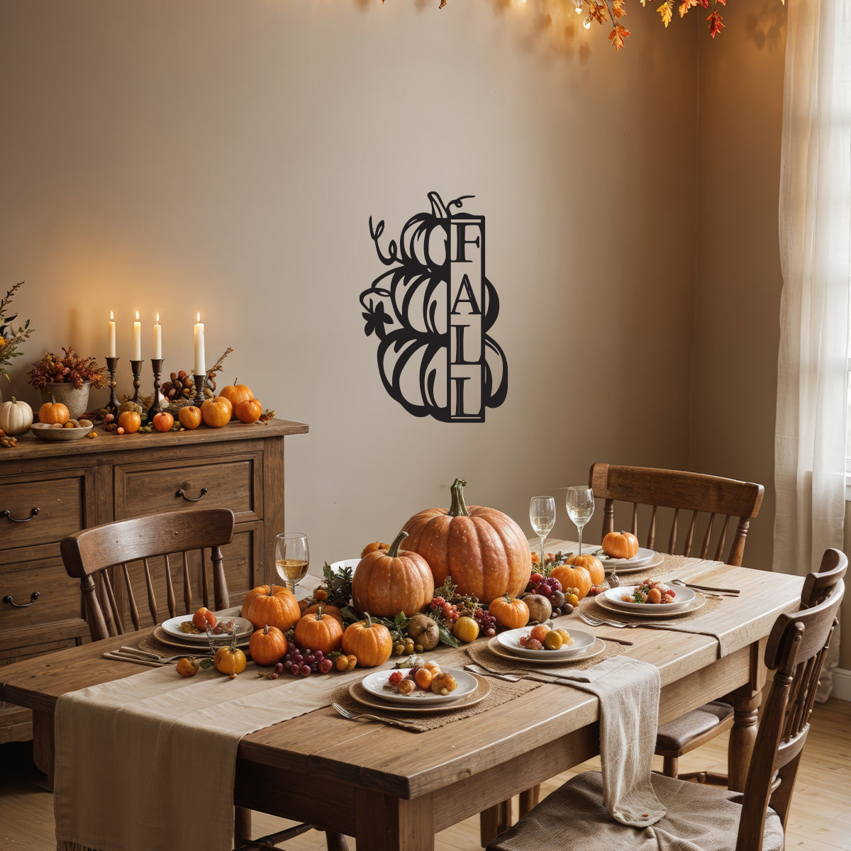 Vinyl Wall Art Decal - 3 Fall pumpkings - 25'' x 16'' Festive Thanksgiving Vinyl Wall Art Decal Sticker Design for Dining Room Office Classroom