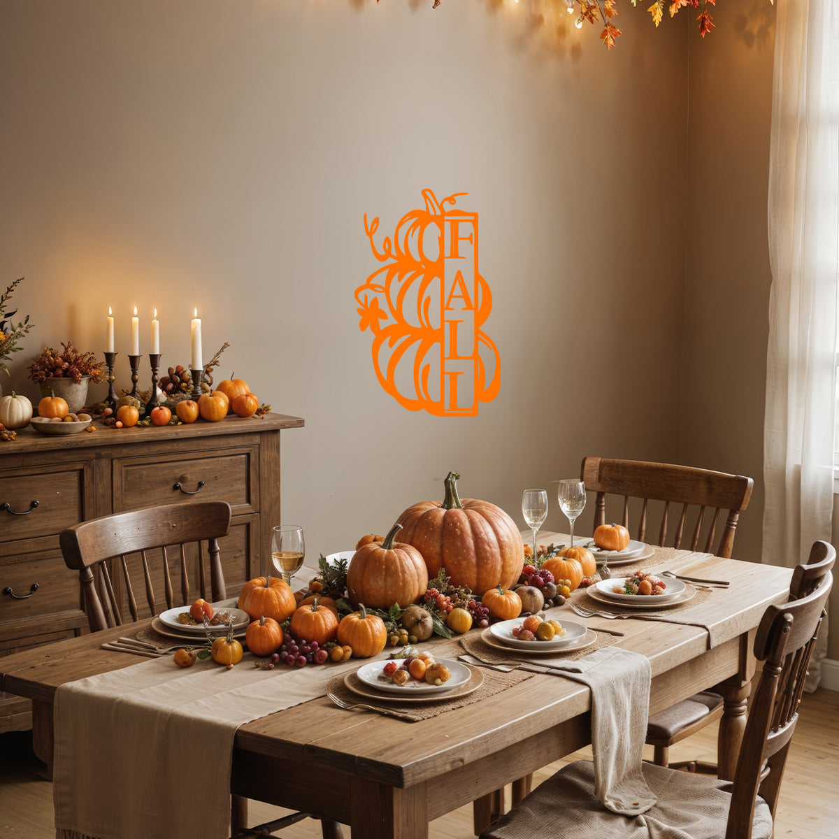 Vinyl Wall Art Decal - 3 Fall pumpkings - 25'' x 16'' Festive Thanksgiving Vinyl Wall Art Decal Sticker Design for Dining Room Office Classroom