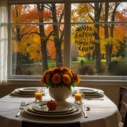 Vinyl Wall Art Decal - Autumn Skies and Pumpkin Pies - 22'' x 19'' Festive Thanksgiving Vinyl Wall Art Decal Sticker Design for Dining Room Office Classroom