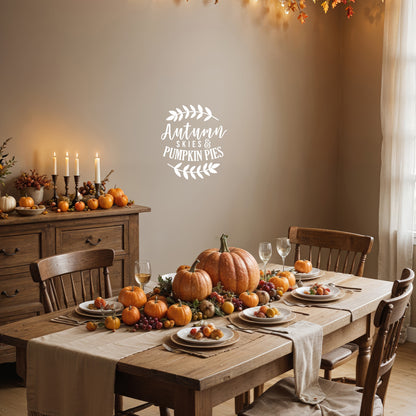 Vinyl Wall Art Decal - Autumn Skies and Pumpkin Pies - 22'' x 19'' Festive Thanksgiving Vinyl Wall Art Decal Sticker Design for Dining Room Office Classroom