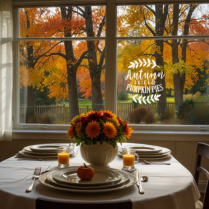 Vinyl Wall Art Decal - Autumn Skies and Pumpkin Pies - 22'' x 19'' Festive Thanksgiving Vinyl Wall Art Decal Sticker Design for Dining Room Office Classroom