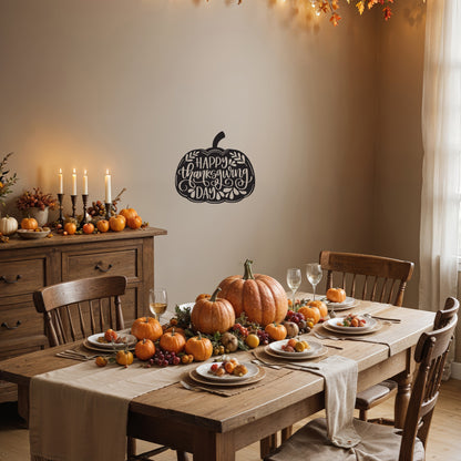 Vinyl Wall Art Decal - ''Happy Thanksgiving Pumpkin'' - 22'' x 11'' Festive Thanksgiving Vinyl Wall Art Decal Sticker Design for Dining Room Office Classroom