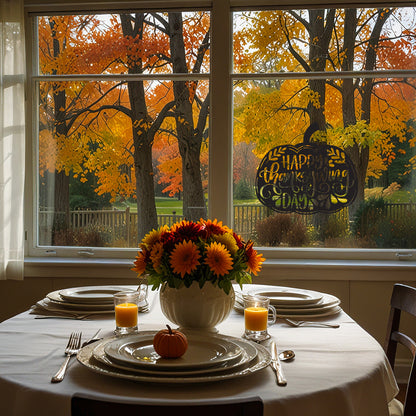 Vinyl Wall Art Decal - ''Happy Thanksgiving Pumpkin'' - 22'' x 11'' Festive Thanksgiving Vinyl Wall Art Decal Sticker Design for Dining Room Office Classroom