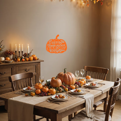 Vinyl Wall Art Decal - ''Happy Thanksgiving Pumpkin'' - 22'' x 11'' Festive Thanksgiving Vinyl Wall Art Decal Sticker Design for Dining Room Office Classroom