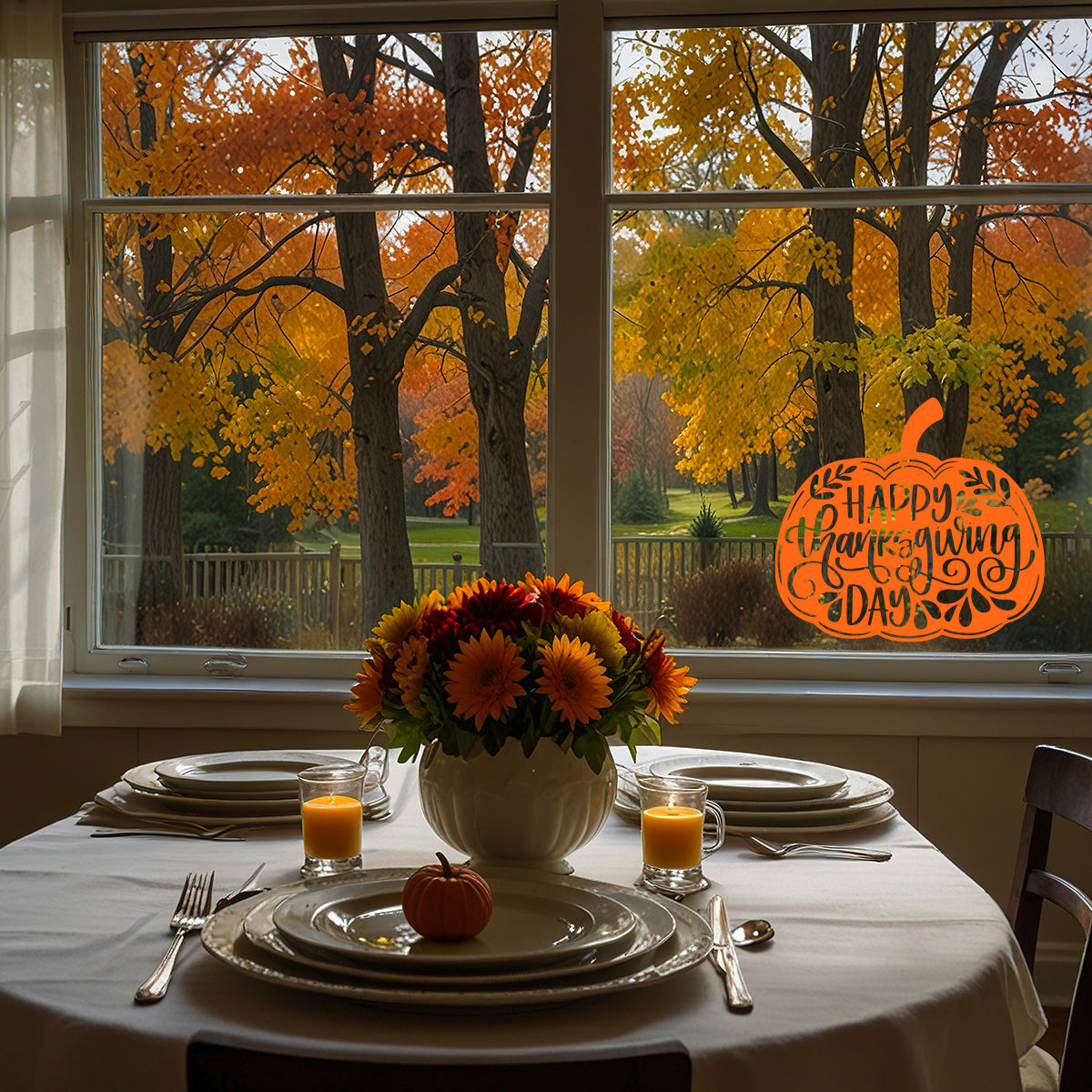 Vinyl Wall Art Decal - ''Happy Thanksgiving Pumpkin'' - 22'' x 11'' Festive Thanksgiving Vinyl Wall Art Decal Sticker Design for Dining Room Office Classroom