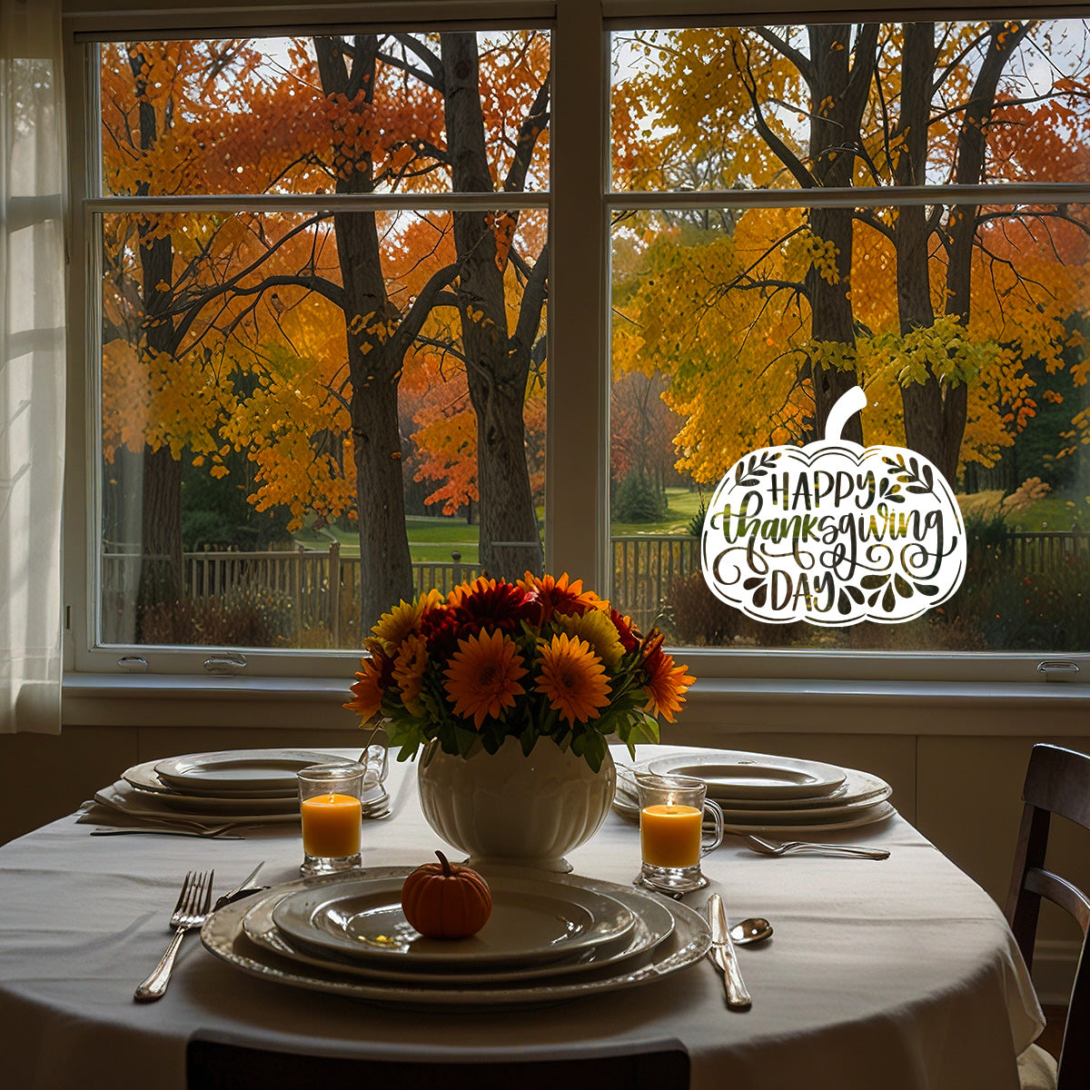 Vinyl Wall Art Decal - ''Happy Thanksgiving Pumpkin'' - 22'' x 11'' Festive Thanksgiving Vinyl Wall Art Decal Sticker Design for Dining Room Office Classroom