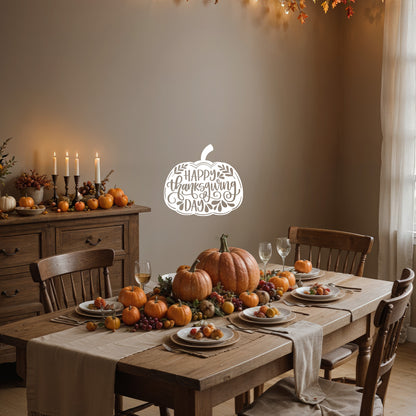 Vinyl Wall Art Decal - ''Happy Thanksgiving Pumpkin'' - 22'' x 11'' Festive Thanksgiving Vinyl Wall Art Decal Sticker Design for Dining Room Office Classroom