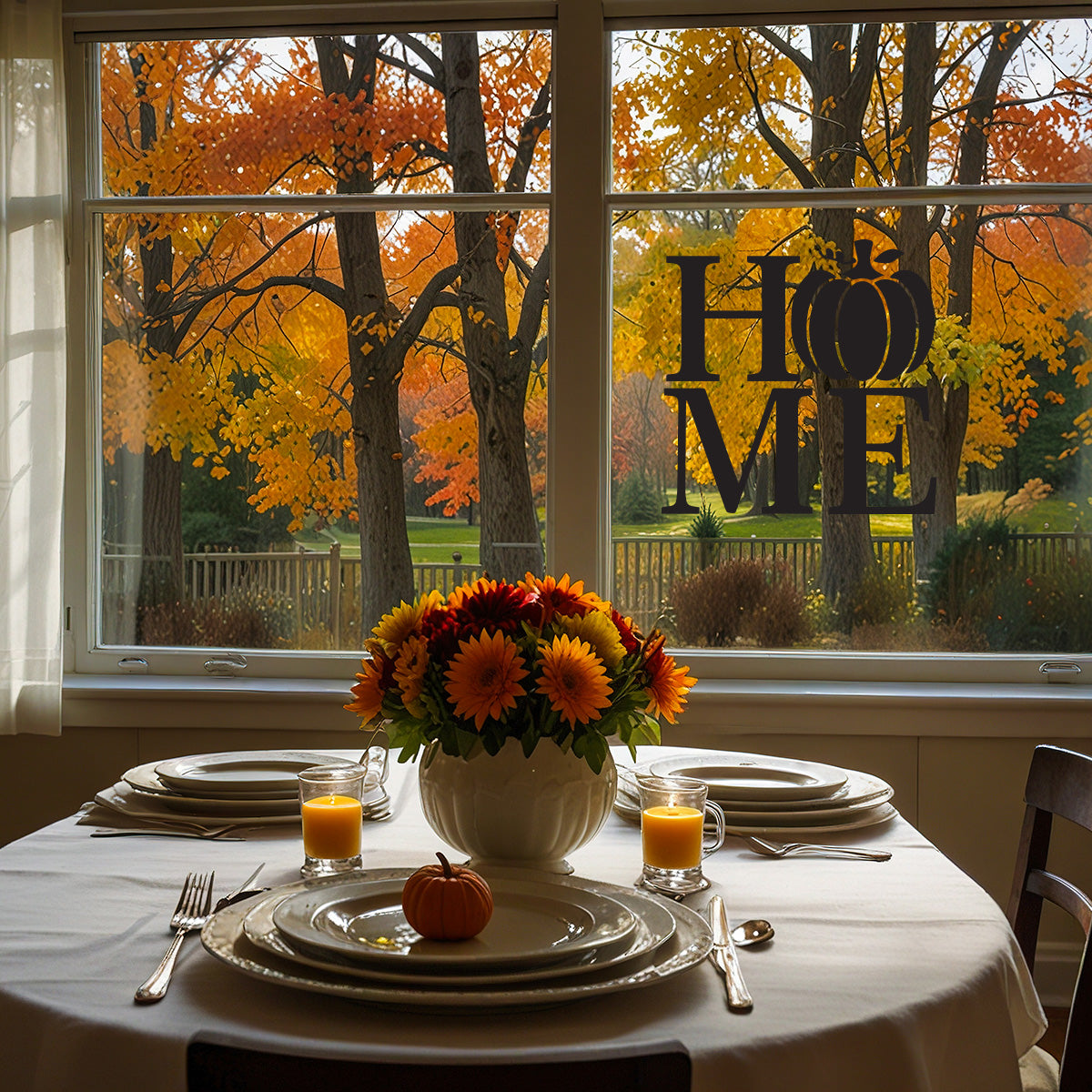 Vinyl Wall Art Decal - ''Pumpkin Home'' - 22'' x 22'' Festive Thanksgiving Vinyl Wall Art Decal Sticker Design for Dining Room Office Classroom