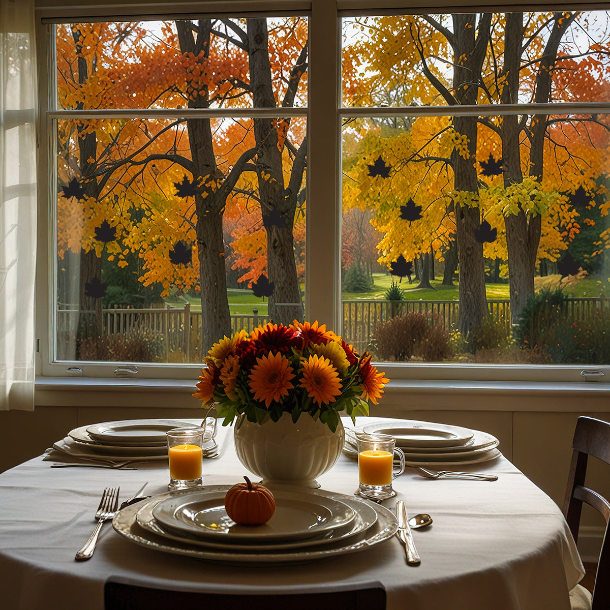 Vinyl Wall Art Decal -Autumn Leaves Pattern - 21'' x 15'' Festive Thanksgiving Sticker Design for Dining Room Office Classroom