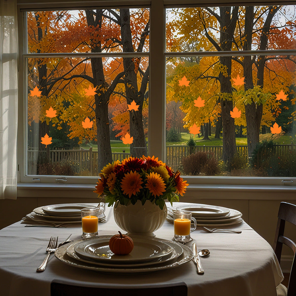 Vinyl Wall Art Decal -Autumn Leaves Pattern - 21'' x 15'' Festive Thanksgiving Sticker Design for Dining Room Office Classroom