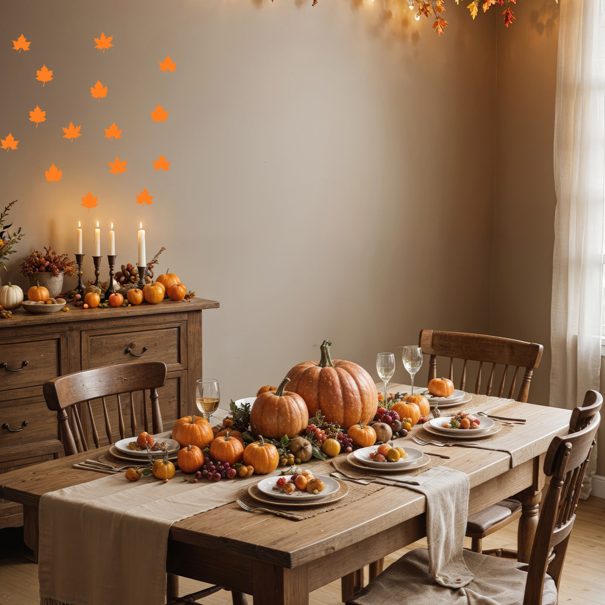 Vinyl Wall Art Decal -Autumn Leaves Pattern - 21'' x 15'' Festive Thanksgiving Sticker Design for Dining Room Office Classroom