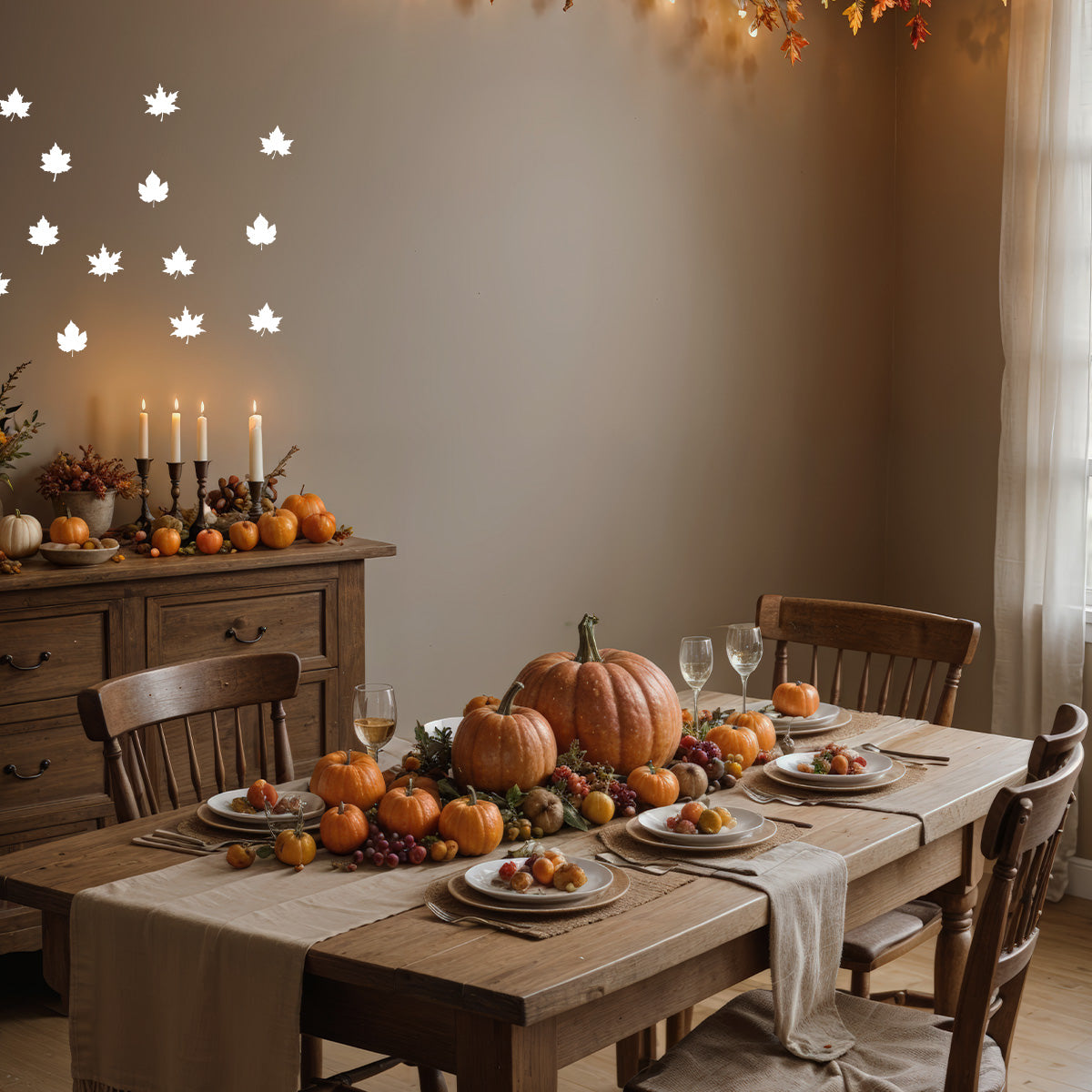 Vinyl Wall Art Decal -Autumn Leaves Pattern - 21'' x 15'' Festive Thanksgiving Sticker Design for Dining Room Office Classroom