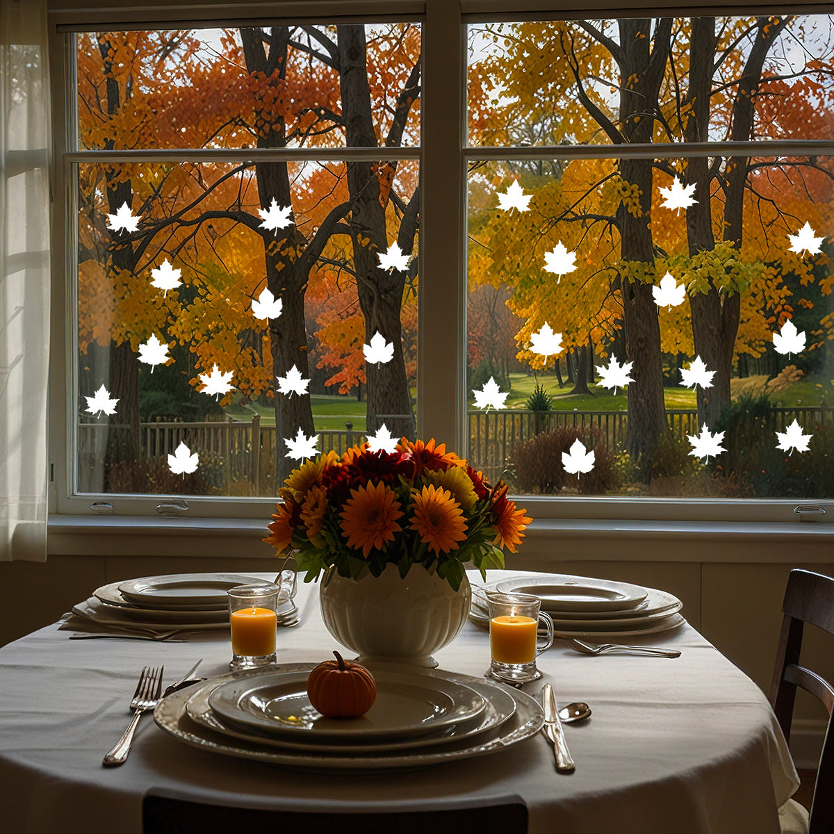 Vinyl Wall Art Decal -Autumn Leaves Pattern - 21'' x 15'' Festive Thanksgiving Sticker Design for Dining Room Office Classroom