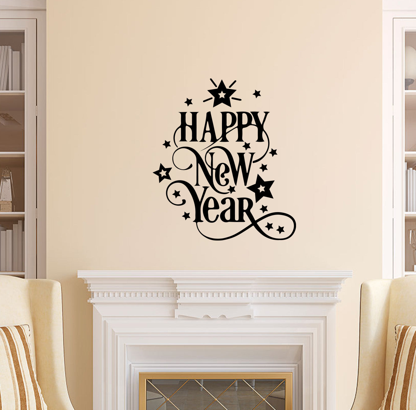 Vinyl Wall Art Decal - Happy New Year - 24.8" x 22" - Christmas Holiday Seasonal Sticker - Home Apartment Wall Door Window Work Decor Decals