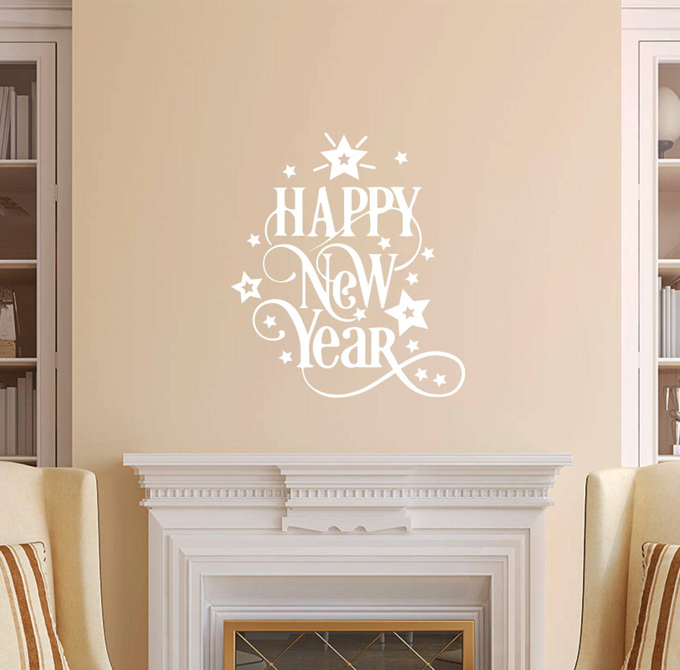 Vinyl Wall Art Decal - Happy New Year - 24.8" x 22" - Christmas Holiday Seasonal Sticker - Home Apartment Wall Door Window Work Decor Decals