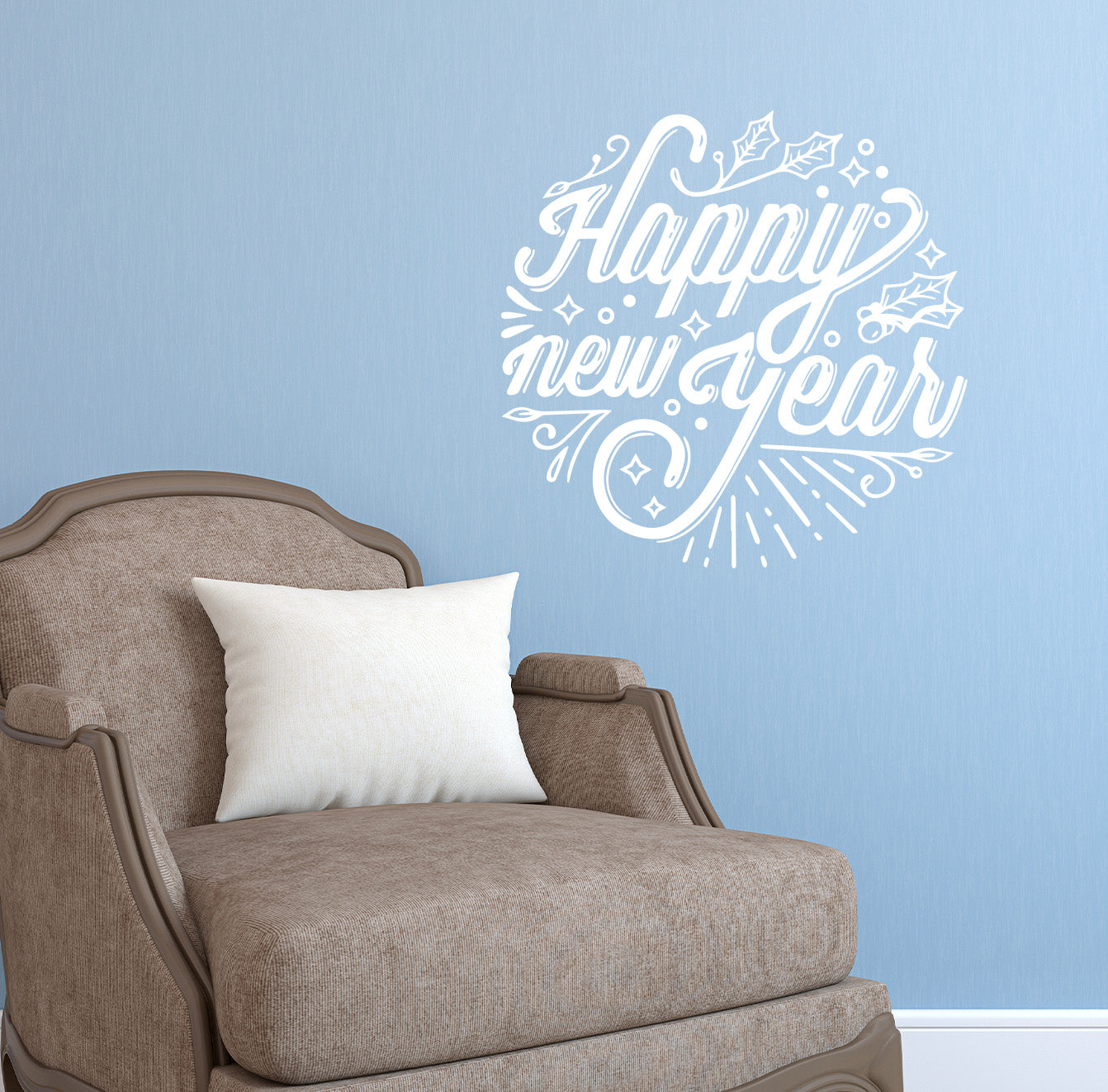 Vinyl Wall Art Decal - Happy New Year - 21.6" x 22" - Christmas Holiday Seasonal Sticker - Home Apartment Wall Door Window Work Decor Decals