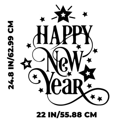 Vinyl Wall Art Decal - Happy New Year - 24.8" x 22" - Christmas Holiday Seasonal Sticker - Home Apartment Wall Door Window Work Decor Decals