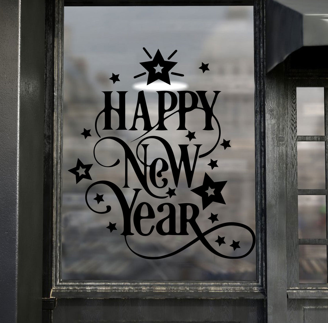 Vinyl Wall Art Decal - Happy New Year - 24.8" x 22" - Christmas Holiday Seasonal Sticker - Home Apartment Wall Door Window Work Decor Decals