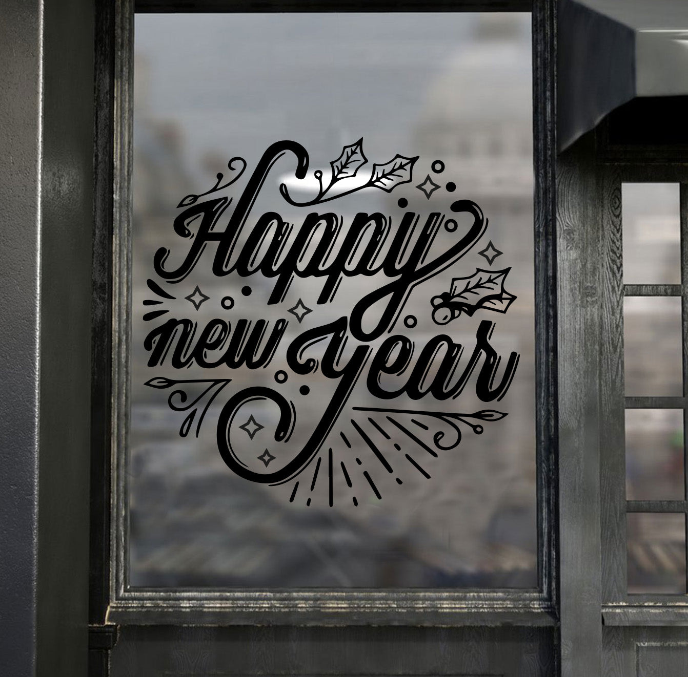 Vinyl Wall Art Decal - Happy New Year - 21.6" x 22" - Christmas Holiday Seasonal Sticker - Home Apartment Wall Door Window Work Decor Decals