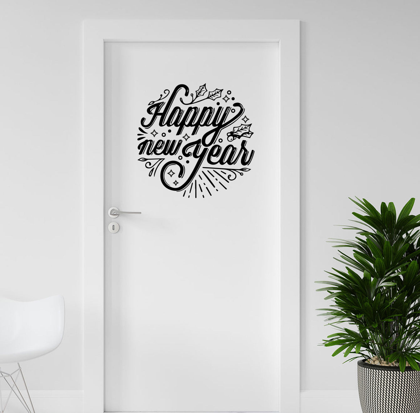 Vinyl Wall Art Decal - Happy New Year - 21.6" x 22" - Christmas Holiday Seasonal Sticker - Home Apartment Wall Door Window Work Decor Decals