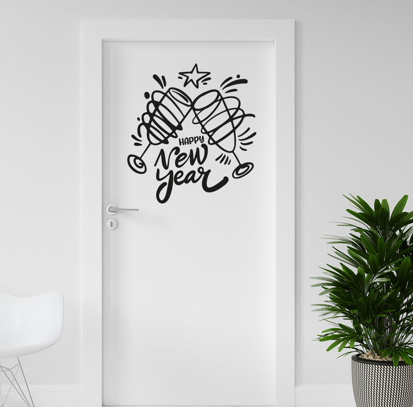 Vinyl Wall Art Decal - Happy New Year - 23.83" x 22" - Christmas Holiday Seasonal Sticker - Home Apartment Wall Door Window Work Decor Decals